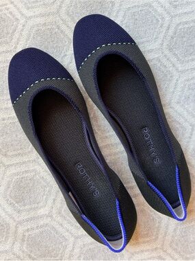 Rothy's The Square Cap Toe Highland Flats Olive Navy Knit Women's 8.5 Like New